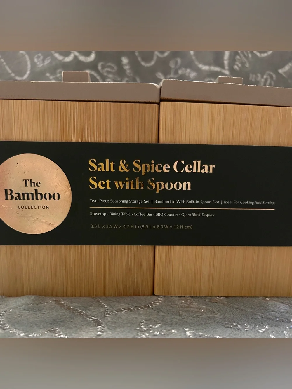 NWT Bino Bamboo Collection, 6oz, Clay Tan, Salt & Spice Cellar Set with Spoons